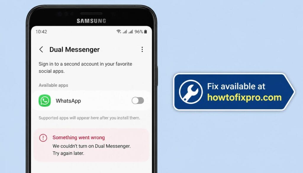 Samsung Dual Messenger not working with a greyed-out toggle switch on a Galaxy phone – a common scenario when the Dual Messenger feature fails to function.