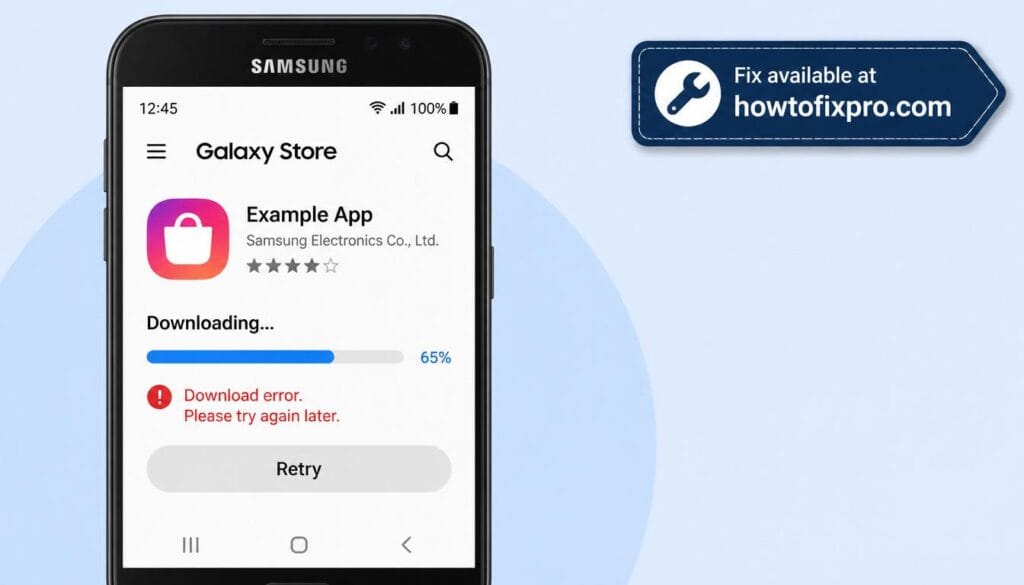 Samsung Galaxy Store not downloading error with a stuck progress bar on a Galaxy phone screen – a common scenario when Samsung Galaxy Store not downloading occurs.