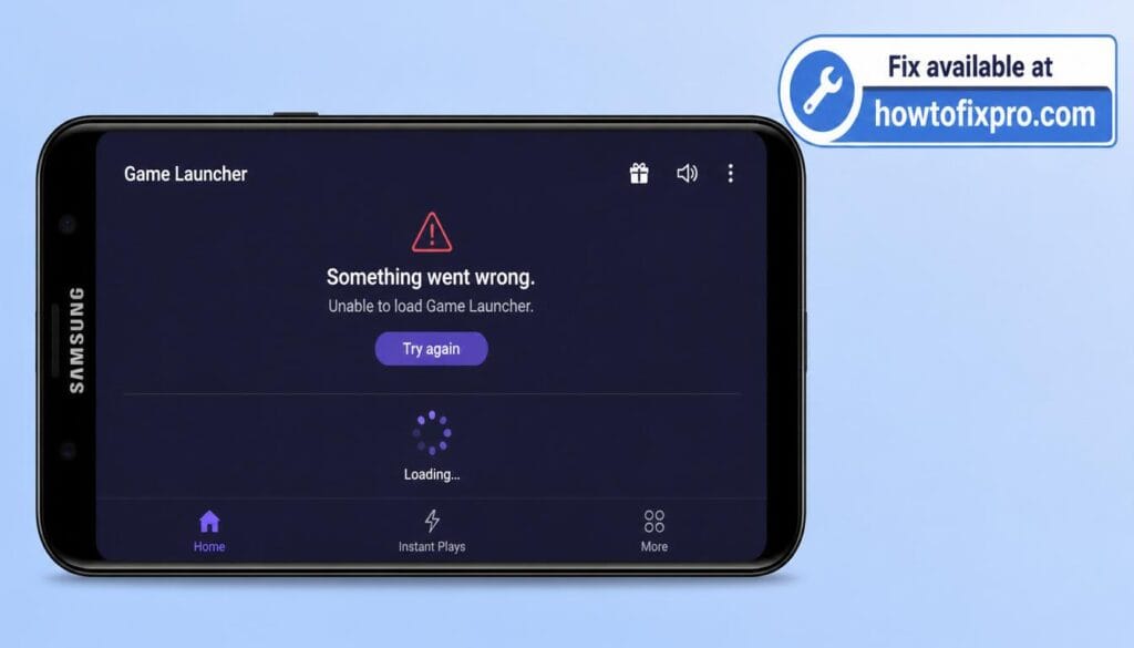 Samsung Game Launcher not opening with a frozen loading screen on a Galaxy phone – a common scenario when the Game Launcher fails to launch.
