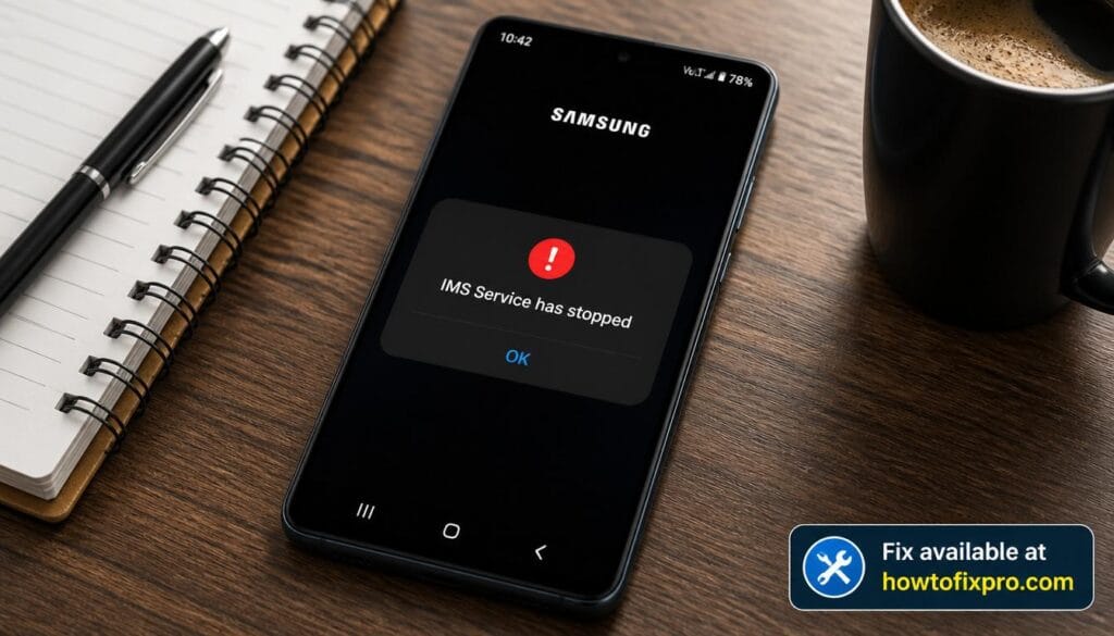 Smartphone showing Samsung IMS Service has stopped error message – a common scenario when Samsung IMS Service has stopped occurs