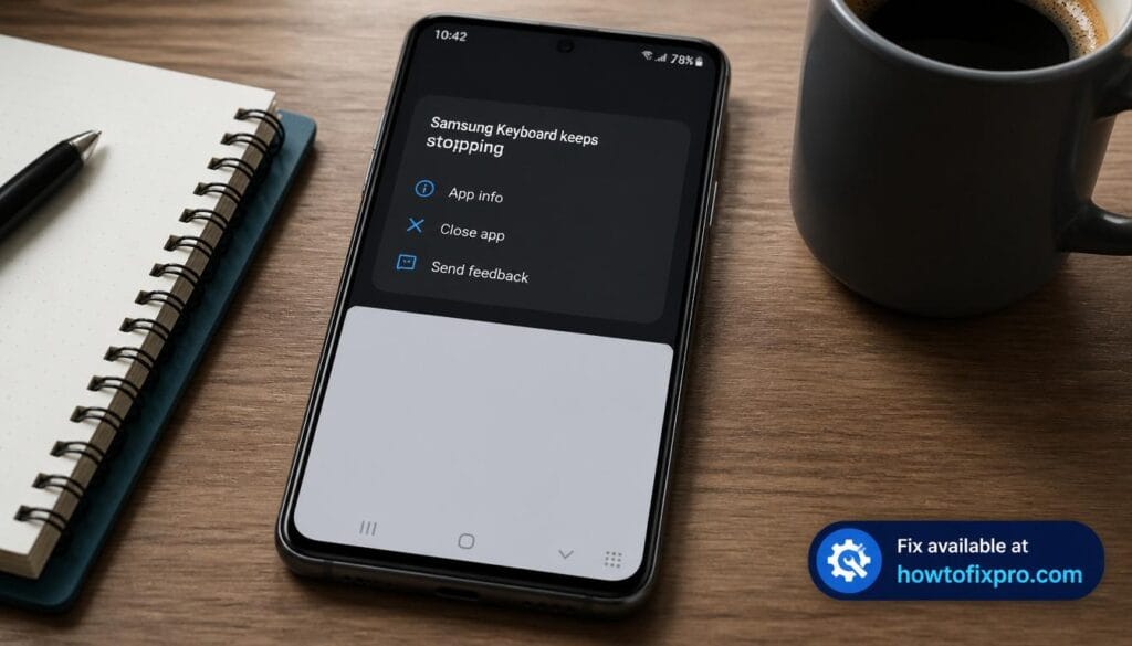 Smartphone showing Samsung Keyboard keeps stopping error message – a common scenario when Samsung Keyboard keeps stopping occurs