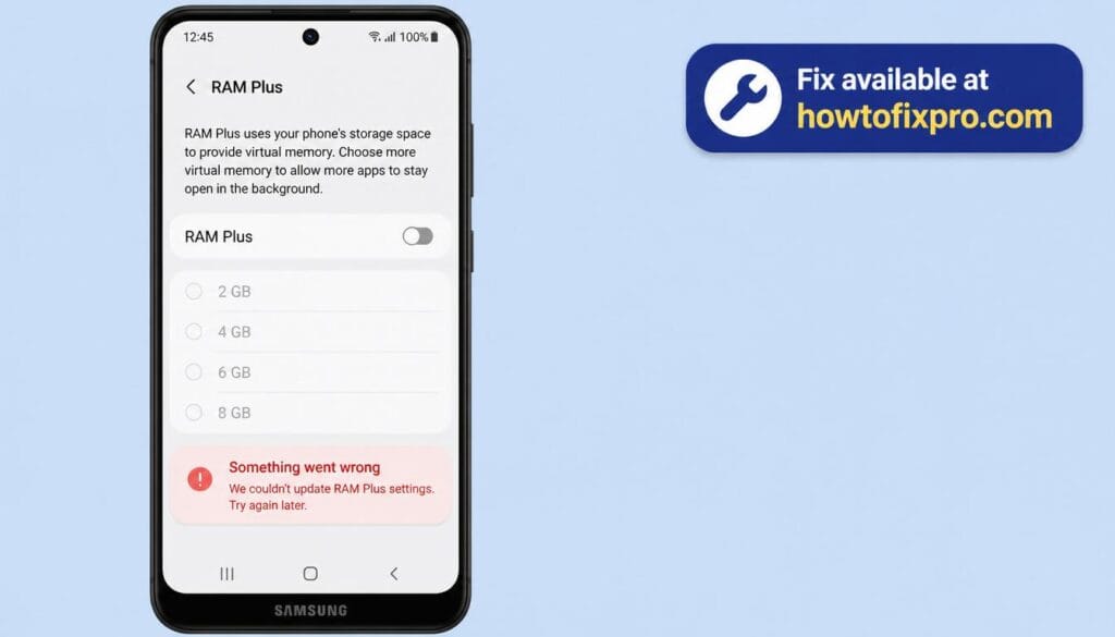 Samsung RAM Plus not working with a greyed-out toggle on a Galaxy phone – a common scenario when the virtual memory feature fails to function.