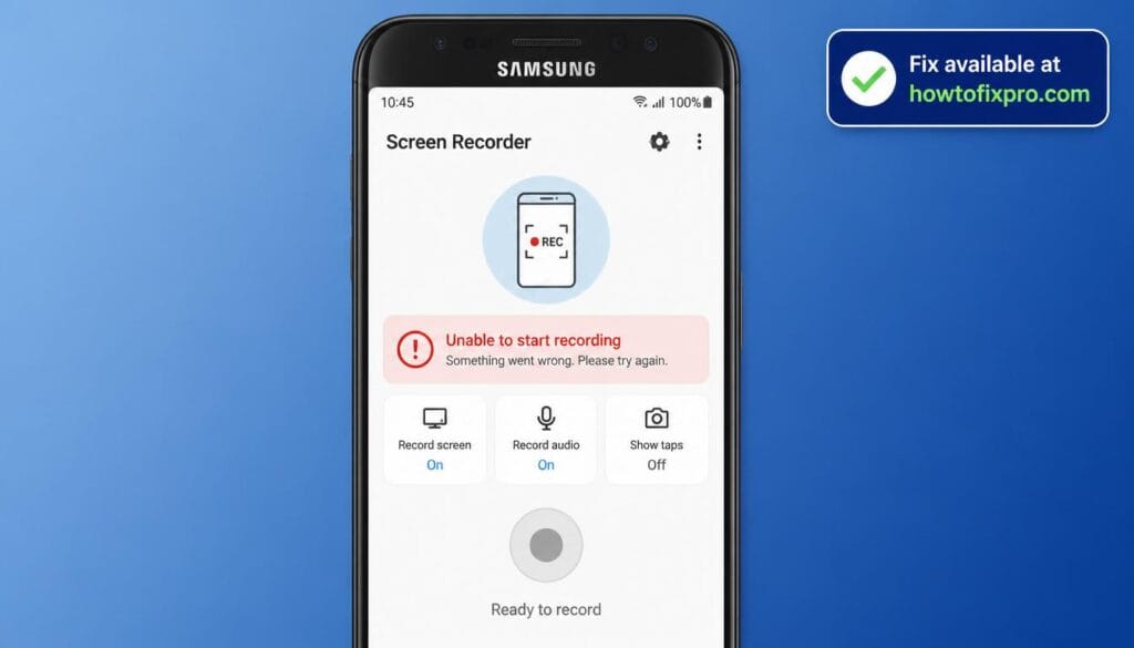 Samsung Screen Recorder not working with a frozen recording button on a Galaxy phone – a common scenario when the screen recorder fails to start.