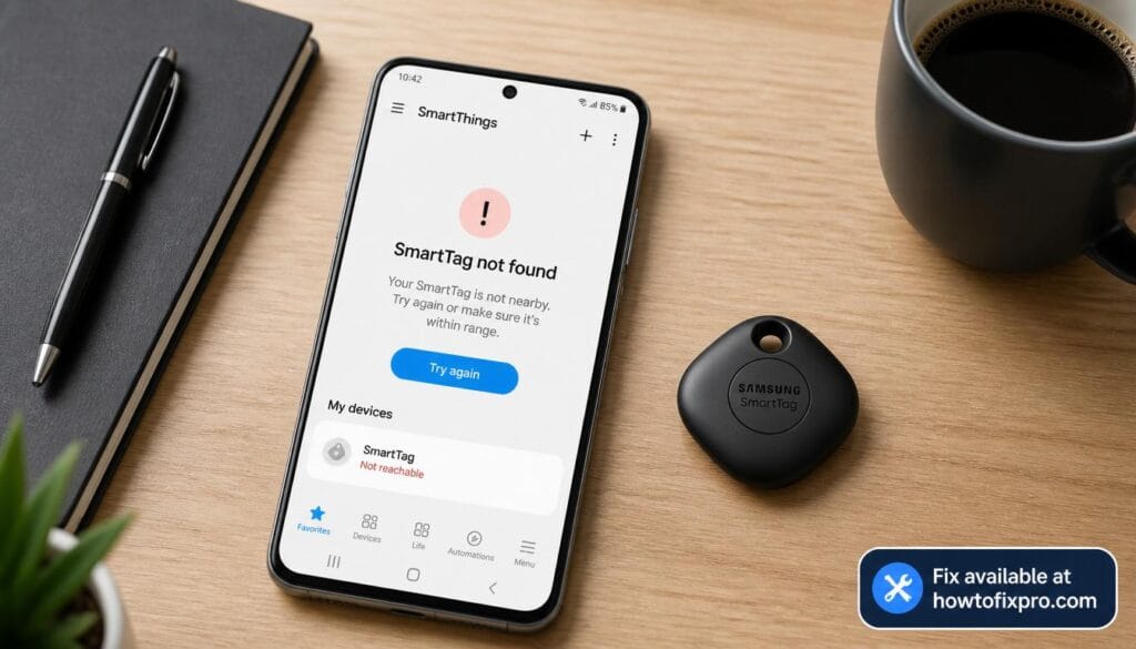 Smartphone showing Samsung SmartTag not found error – a common scenario when Samsung SmartTag not working occurs