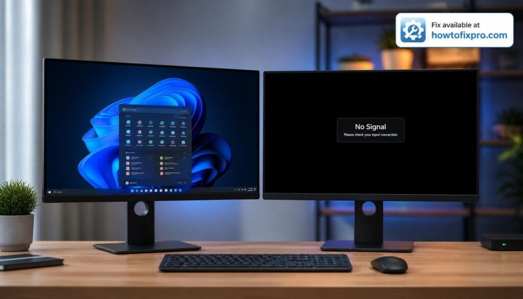 Second monitor detected but not showing with a black screen and No Signal error on the second display – a common scenario when the monitor is detected but fails to display.
