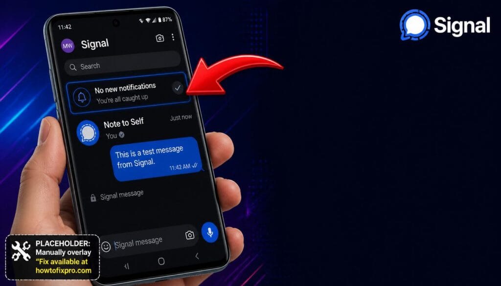 Signal app not receiving notifications Android 15 with empty notification bar while messages appear in chat.