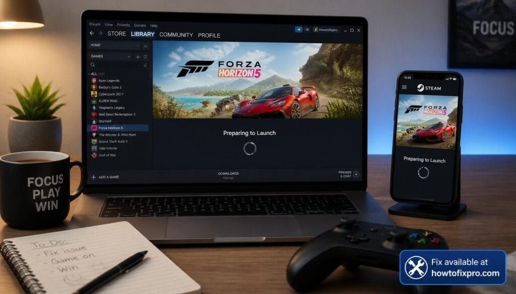 Laptop and phone showing Steam preparing to launch loop error – a common scenario when Steam preparing to launch loop occurs