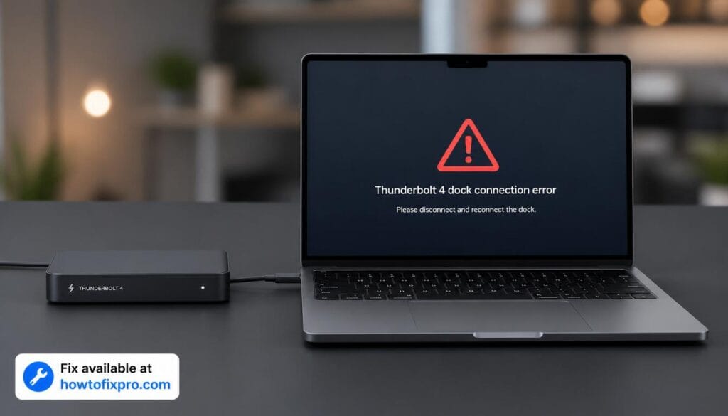 Thunderbolt 4 / USB4 Devices Not Working with a connection error on a laptop screen – a common scenario when Thunderbolt/USB4 devices fail to connect.