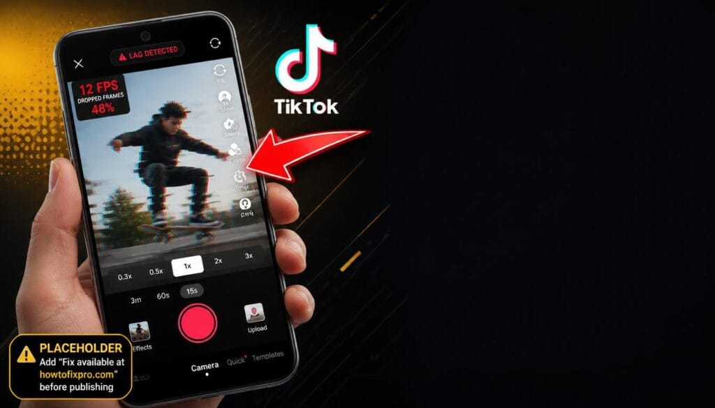 TikTok Camera Lag on Android showing a stuttering video preview on the recording screen.