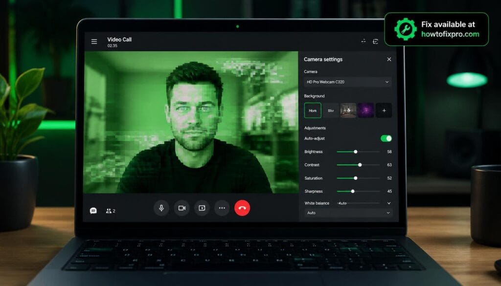 Web camera flickering or showing green screen on laptop