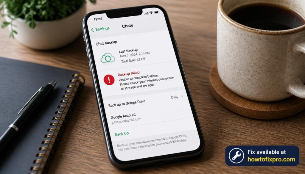 Smartphone showing WhatsApp backup failed error message – a common scenario when WhatsApp backup failed occurs