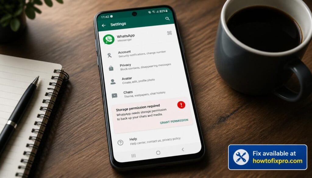 Smartphone showing WhatsApp storage permission error message – a common scenario when WhatsApp storage permission error occurs