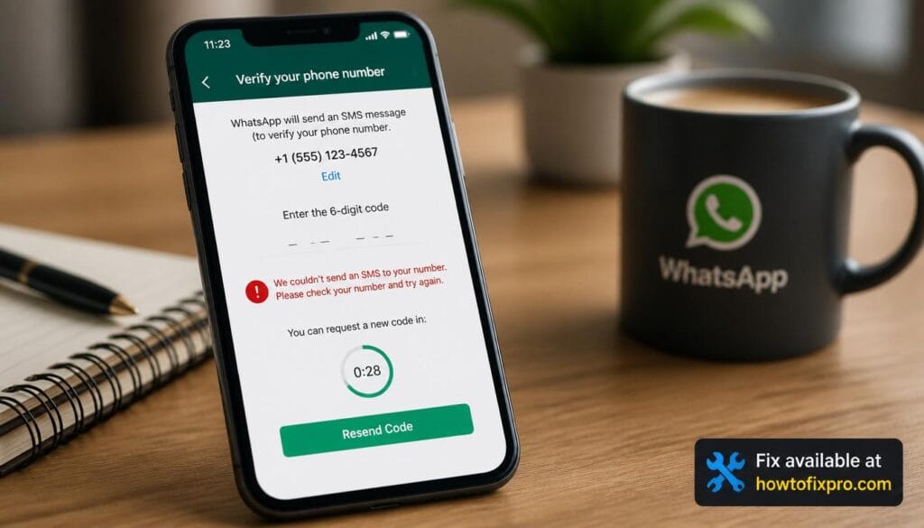 Smartphone showing WhatsApp verification code not received error – a common scenario when WhatsApp verification code not received occurs