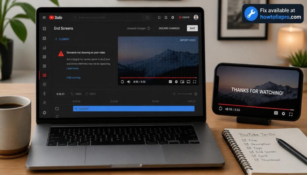 Laptop and phone showing YouTube end screen elements missing – a common scenario when YouTube End screen not showing occurs