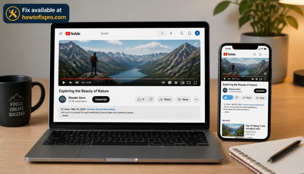 Laptop and phone showing YouTube with a zero like count – a common scenario when you need to fix YouTube likes not showing