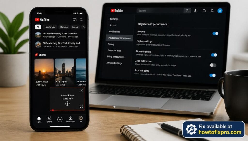 Smartphone showing YouTube picture-in-picture mode with frozen video – a common scenario when YouTube Picture-in-Picture not working occurs