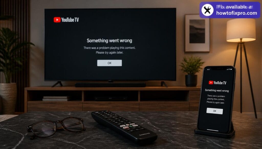 Smart TV and smartphone displaying YouTube TV error message – a common scenario when YouTube TV not working occurs