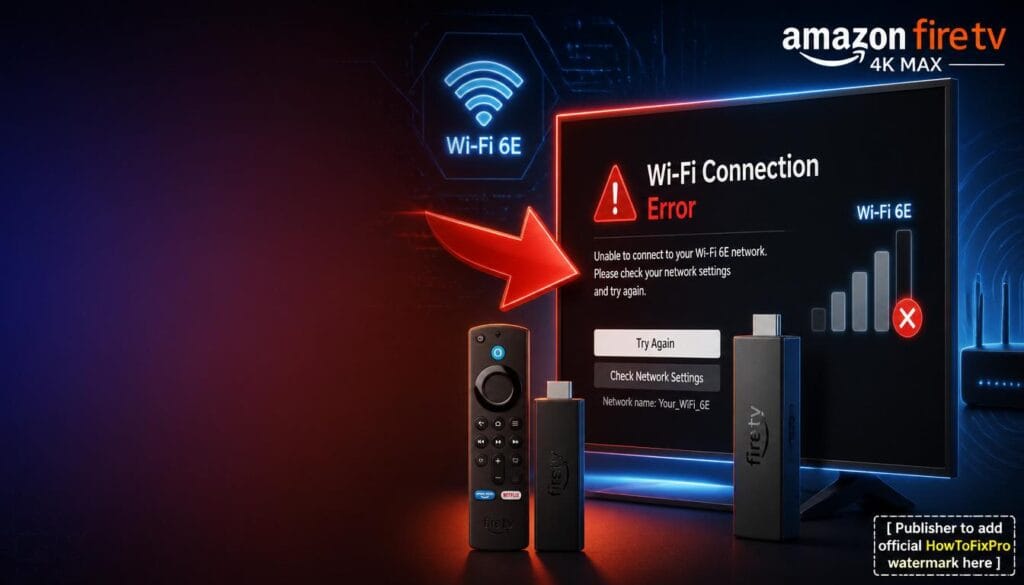 amazon fire tv stick 4k max wi-fi 6e problems displayed on TV screen with error message