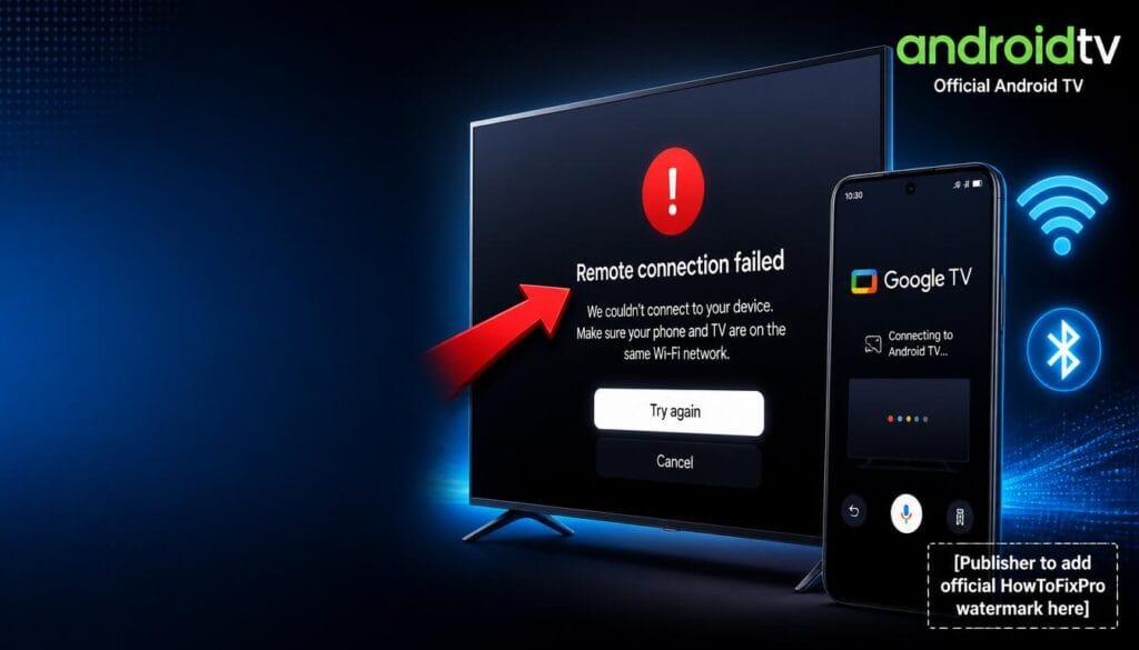 android tv remote app not connecting displayed on TV screen with error message