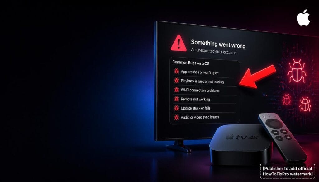 apple tv 4k tvos 18 19 common bugs displayed on TV screen with error messages