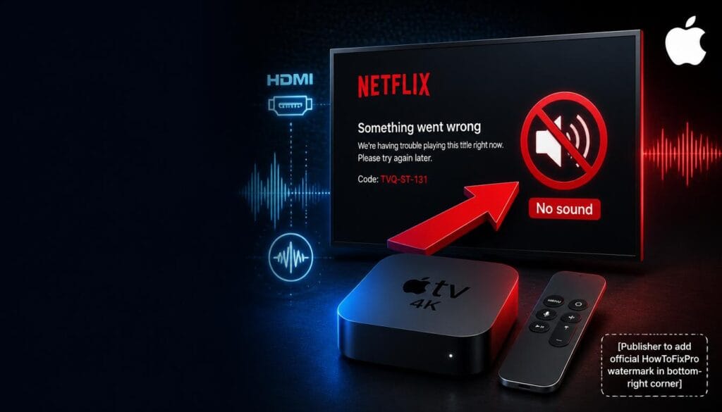 apple tv no sound on netflix earc conflict displayed on TV screen with audio warning