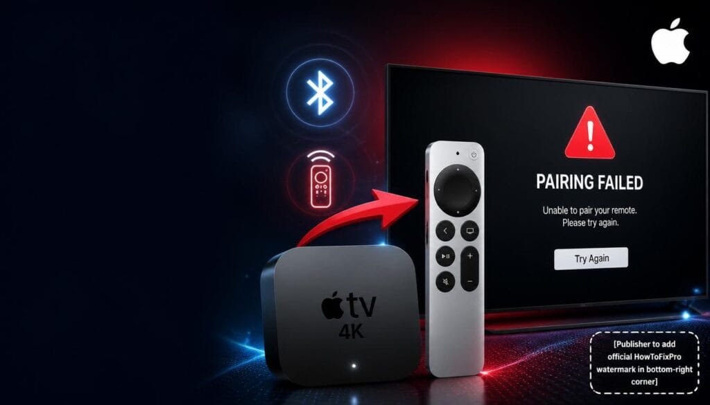 apple tv siri remote not pairing displayed on TV screen with error message
