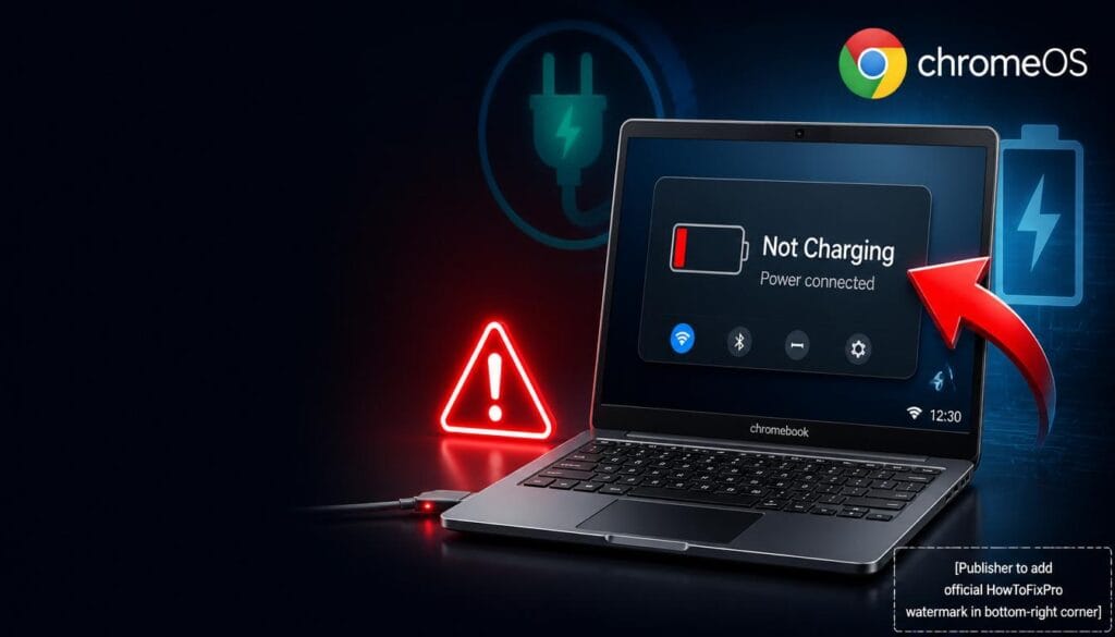 chromebook battery not charging displayed on laptop with warning icon
