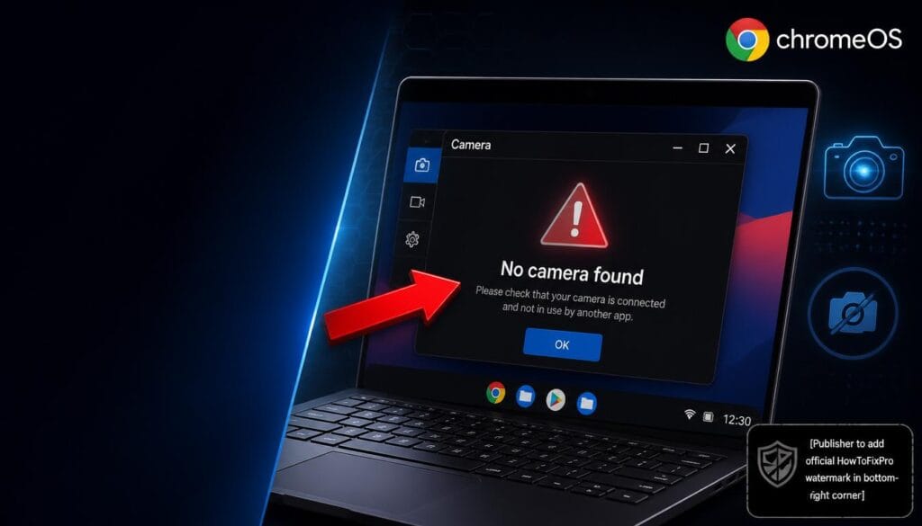 chromebook camera not detected displayed on laptop with error message