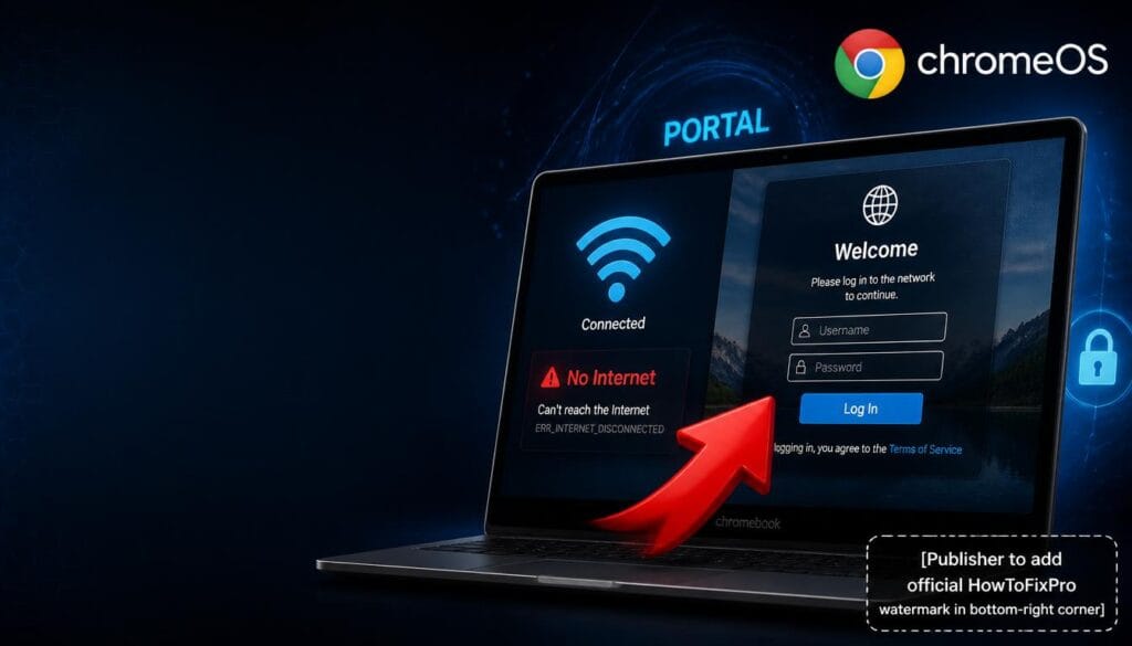 chromebook connected to wi-fi but no internet captive portal displayed on laptop with login page