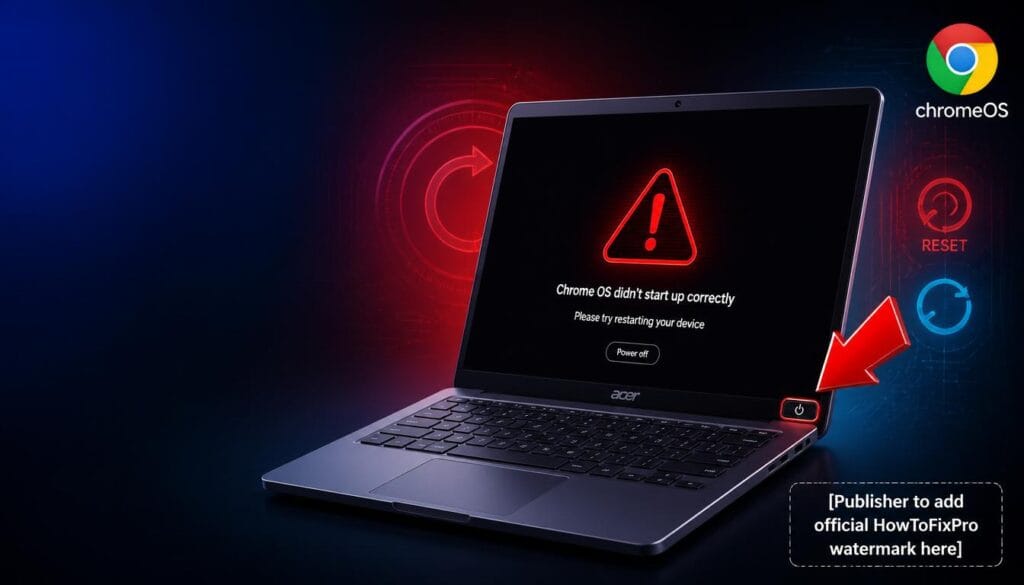 chromebook not turning on black screen reset displayed on laptop with power button highlighted