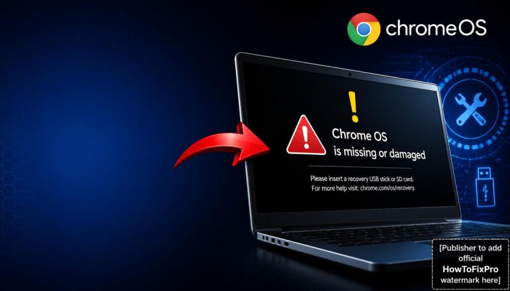 chromebook stuck on chrome os is missing or damaged displayed on laptop with error message