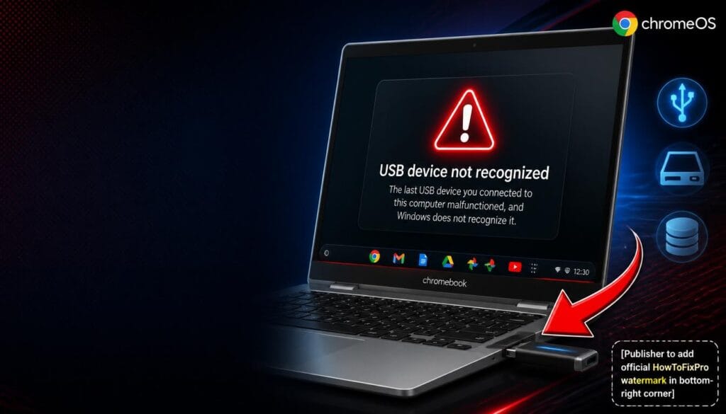 chromebook usb drive not recognized displayed on laptop with error message