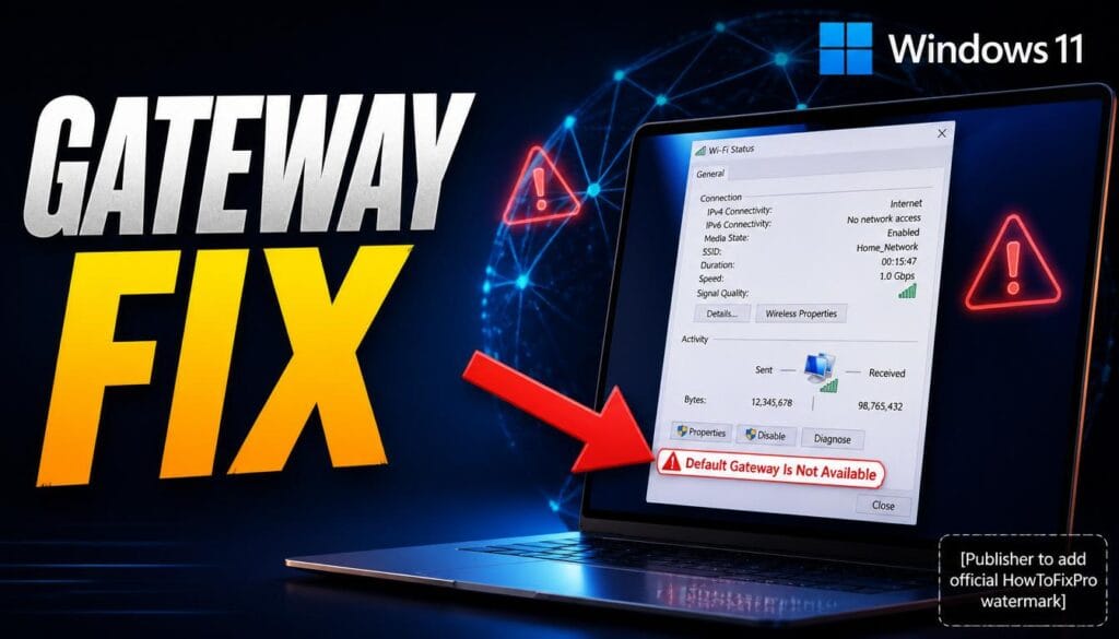 Default Gateway Is Not Available error displayed on Windows 11 network adapter status