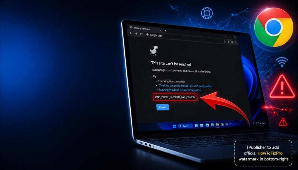 DNS_PROBE_FINISHED_BAD_CONFIG Error displayed in Google Chrome on Windows 11