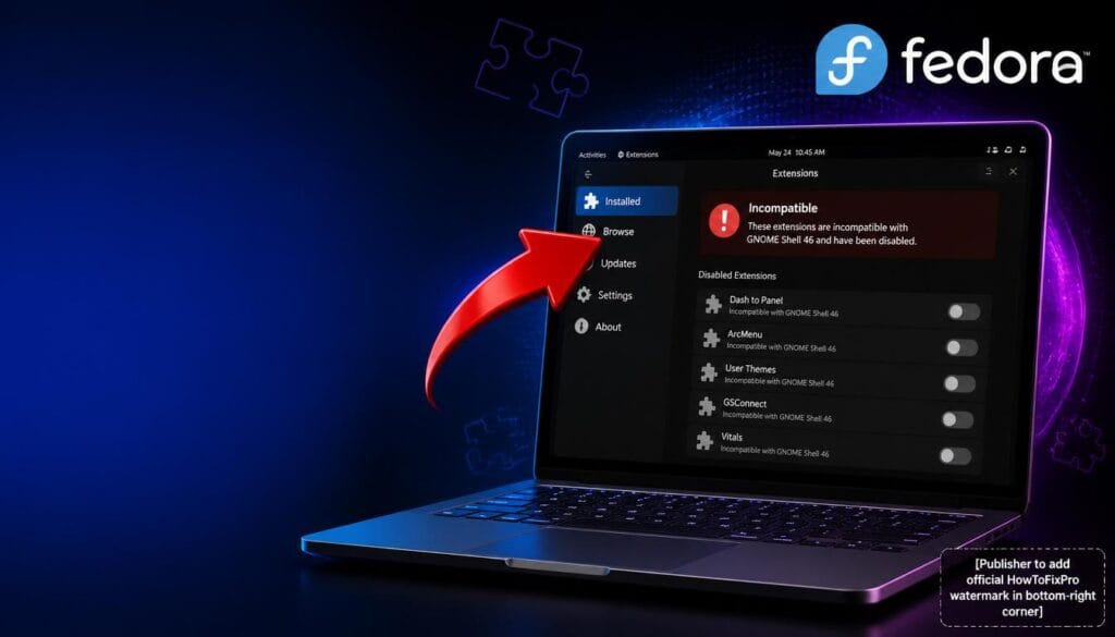 fedora 41 gnome 47 extension incompatibility displayed on laptop with error messages