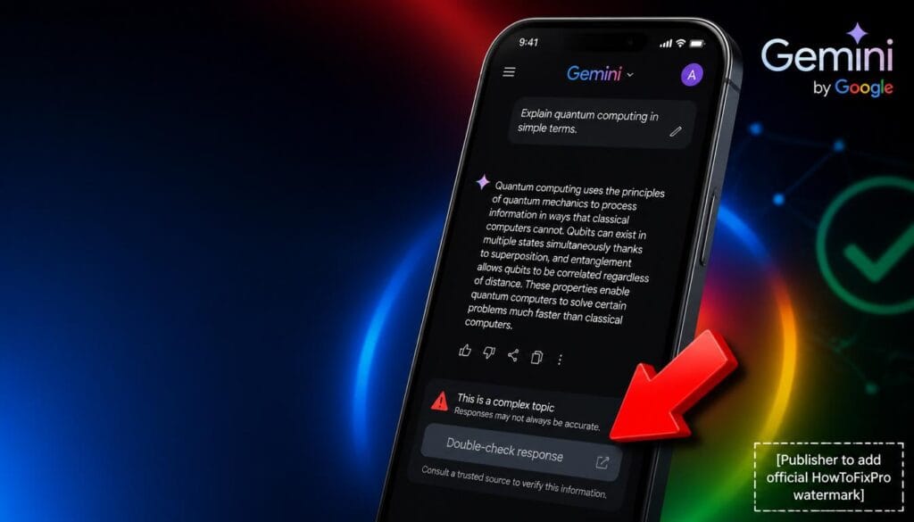 google gemini fact-checking overlay not working displayed on smartphone with error message
