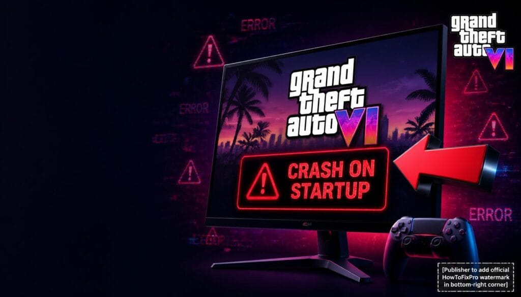 gta 6 pc launch issues and crash on startup displayed on gaming monitor with error message