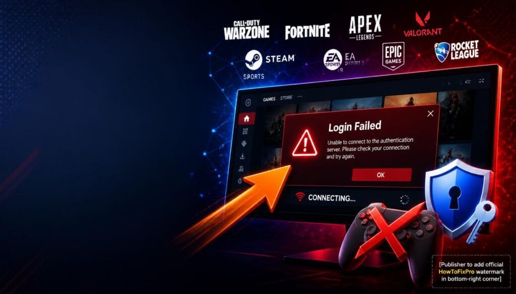 How to fix game login errors guide showing error message and troubleshooting graphics.