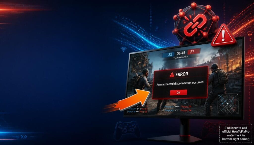 How to fix unexpected disconnection error guide showing game error message and troubleshooting graphics.