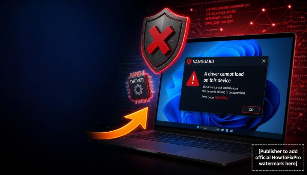 How to fix Vanguard blocking driver guide showing kernel-mode driver error and troubleshooting graphics.