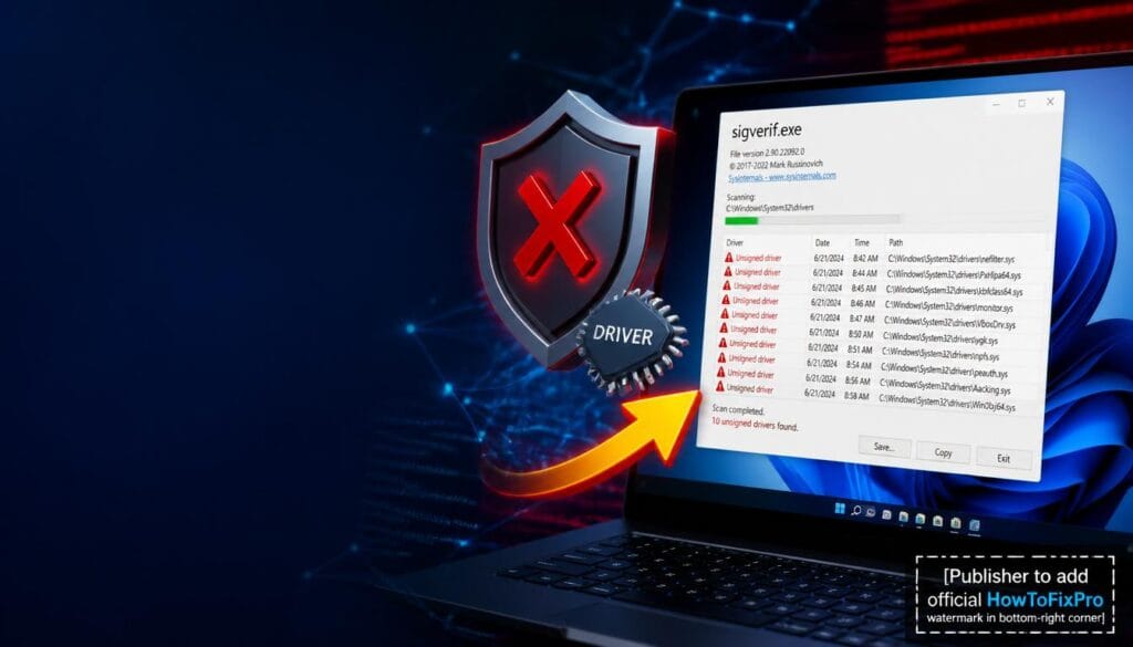 How to identify unsigned drivers guide showing sigverif scan results with unsigned driver list.