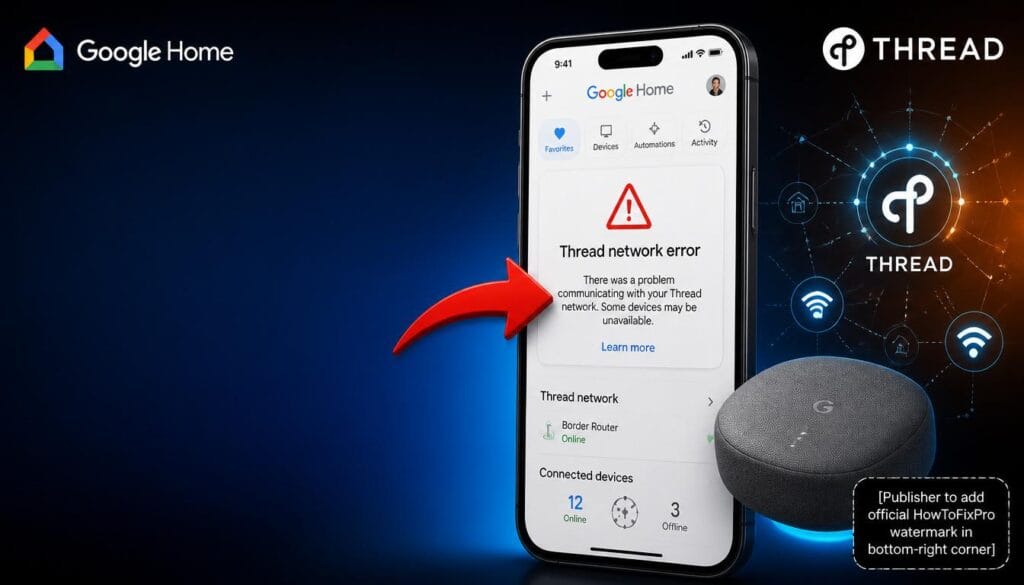 matter thread border router connectivity drops displayed on smartphone with error message