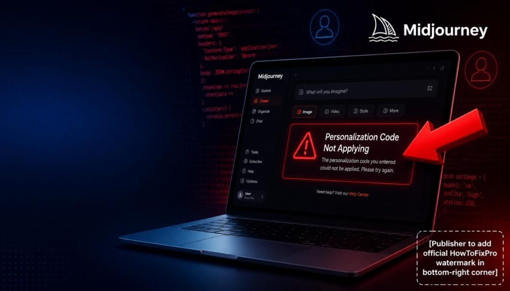 midjourney --p personalization code not applying displayed on laptop with error message