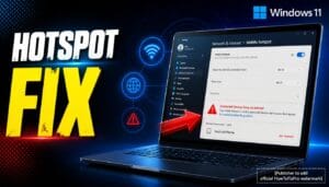Mobile Hotspot Not Giving Internet to Connected Devices displayed on Windows 11 with warning icon