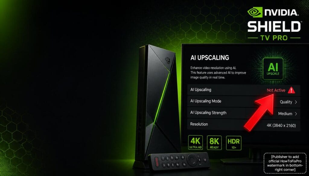 nvidia shield ai upscaling not working displayed on TV screen with settings menu