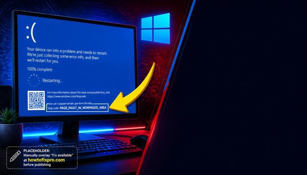PAGE_FAULT_IN_NONPAGED_AREA boot loop displayed on a Windows 11 monitor with a red error code.