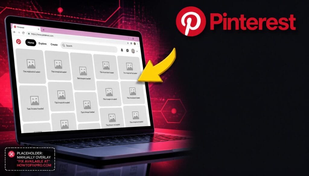 Pinterest images not loading with broken image grid showing gray boxes and error icons.