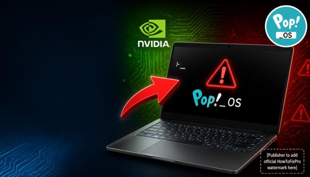 pop os nvidia driver 560 black screen issue displayed on laptop with blinking cursor