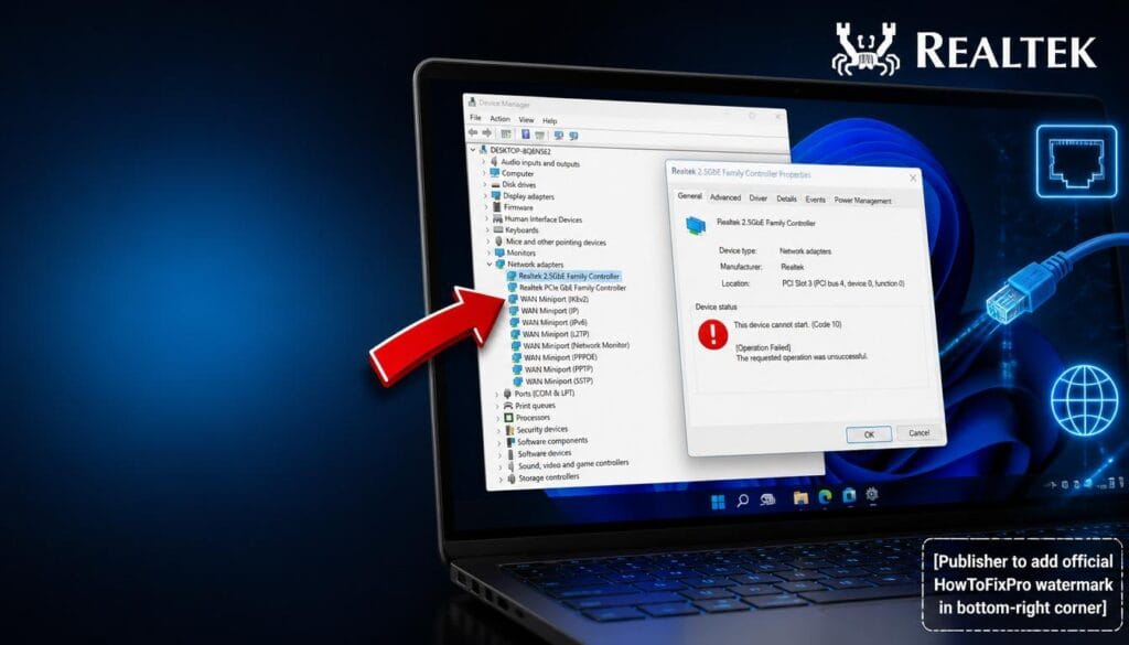 Realtek 2.5GbE Network Adapter Random Connection Drops displayed on Windows 11 Device Manager