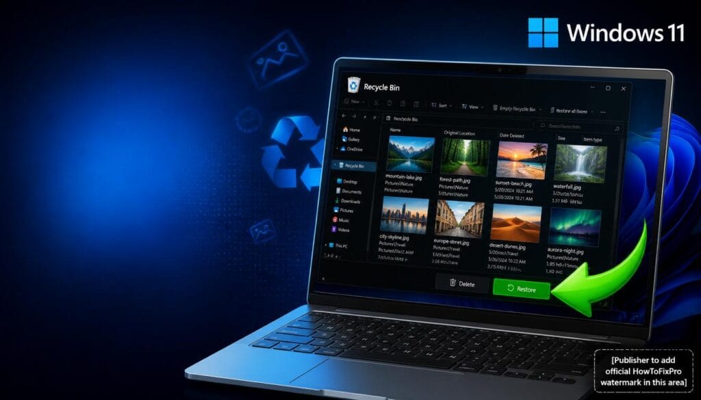 recover deleted photos from windows 11 recycle bin displayed in Recycle Bin with restore option